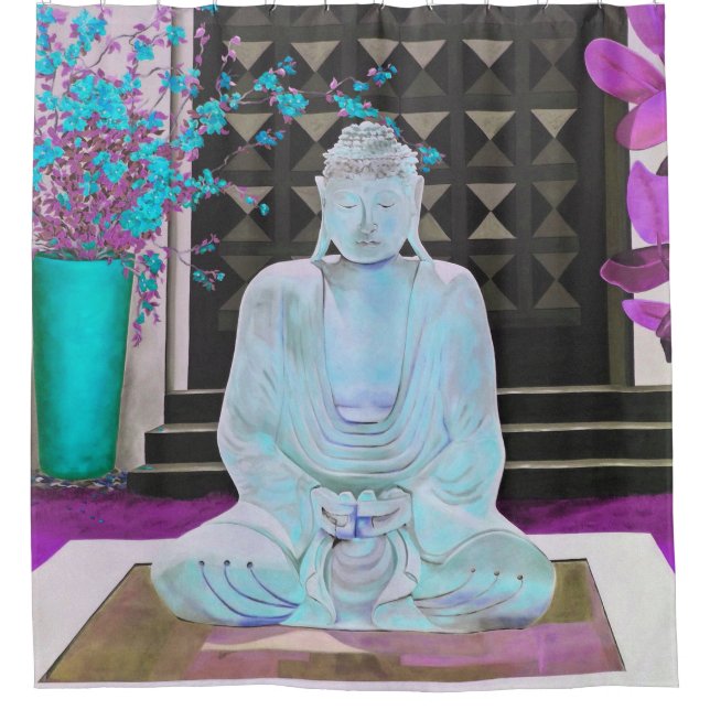 Blue Buddha Shower Curtain (Front)