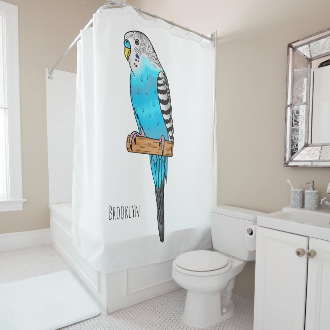 Blue budgerigar bird cartoon illustration (In Situ)