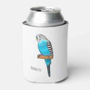 Blue budgerigar bird cartoon illustration can cooler