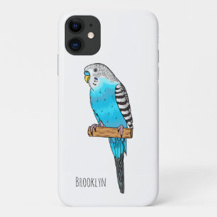 Blue budgerigar bird cartoon illustration iPhone 11 case