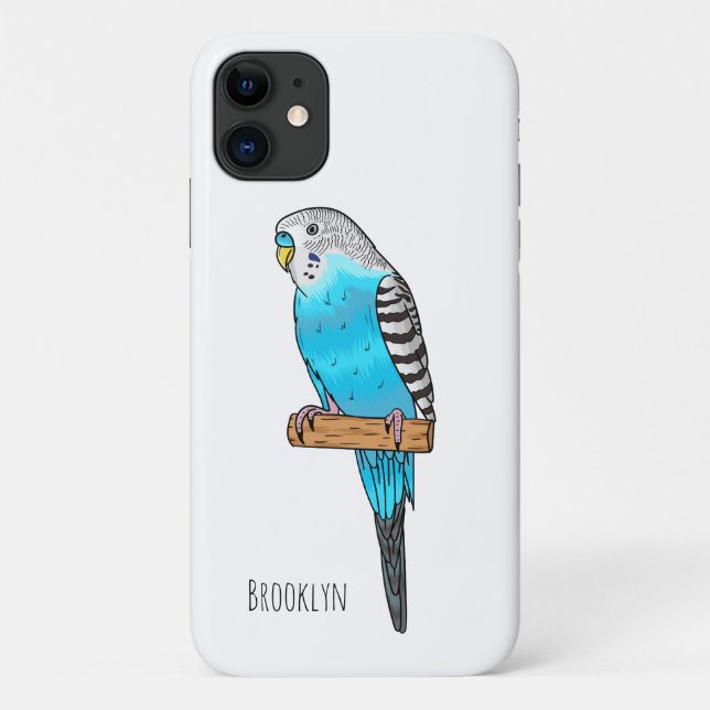 Blue budgerigar bird cartoon illustration  Case-Mate iPhone case (Back)
