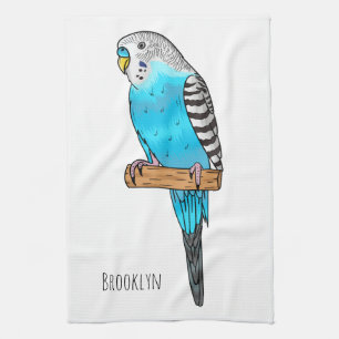 Blue budgerigar bird cartoon illustration kitchen towel