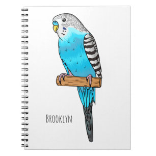 Blue budgerigar bird cartoon illustration notebook