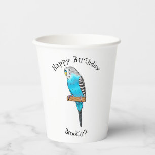 Blue budgerigar bird cartoon illustration paper cups