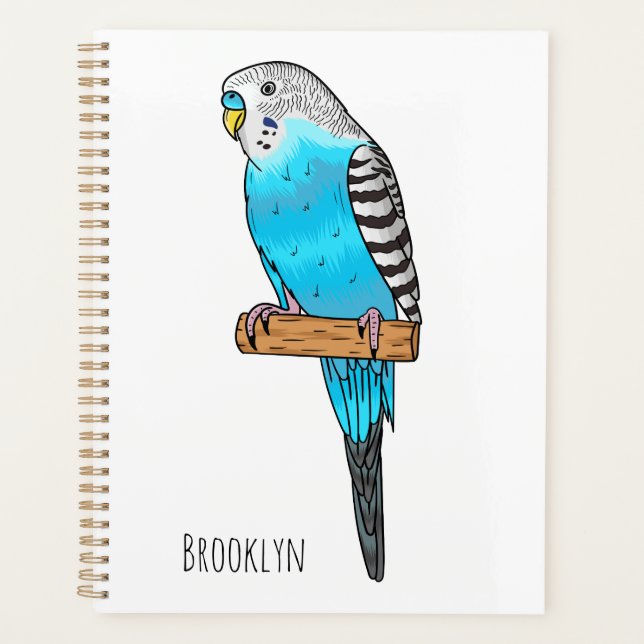 Blue budgerigar bird cartoon illustration  planner (Front)