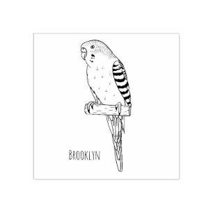 Blue budgerigar bird cartoon illustration rubber stamp