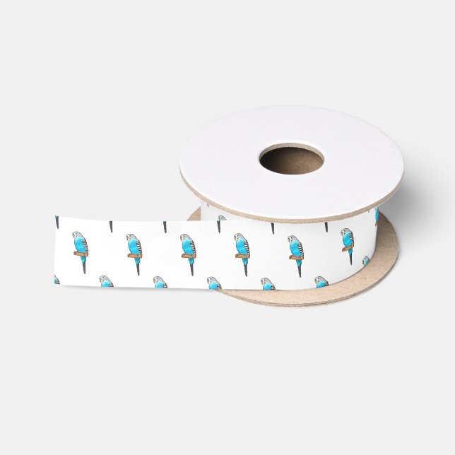 Blue budgerigar bird cartoon illustration satin ribbon (Spool)