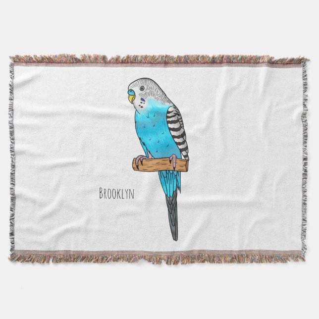 Blue budgerigar bird cartoon illustration throw blanket (Front)