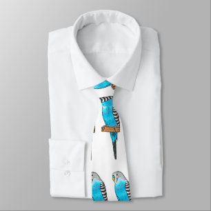Blue budgerigar bird cartoon illustration tie