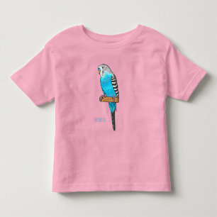 Blue budgerigar bird cartoon illustration toddler t-shirt