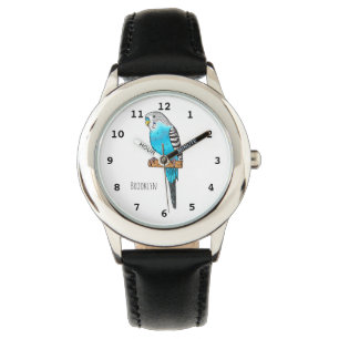 Blue budgerigar bird cartoon illustration watch