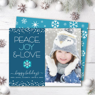 Blue Budget Holiday Peace Joy Love Photo Bold Card