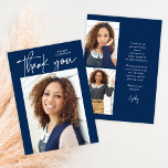 Blue Budget Modern Calligraphy Photo Graduation Thank You Card<br><div class="desc">Blue Budget Modern Calligraphy Photo Graduation Thank You Card features a fun and modern type,  along with your graduation photo. Add your note of thanks on the back,  or leave blank for a handwritten message.</div>
