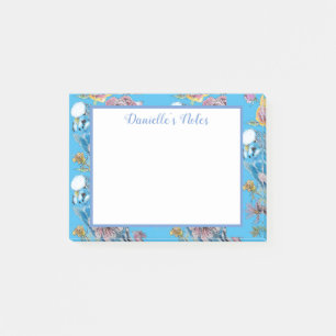 Blue Budgie Budgerigar Rose Watercolor floral art Post-it Notes