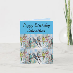 Blue Budgie Budgies Art Watercolor Birds Mens Name Card
