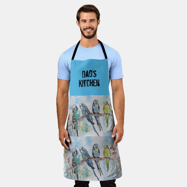 Blue Budgie Budgies Watercolor Dads Kitchen Apron (Worn)
