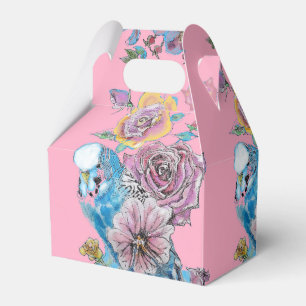 Blue Budgie & Rose Floral Party Cake Favor Box
