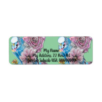 Blue Budgie Rose Watercolour Return Address Labels