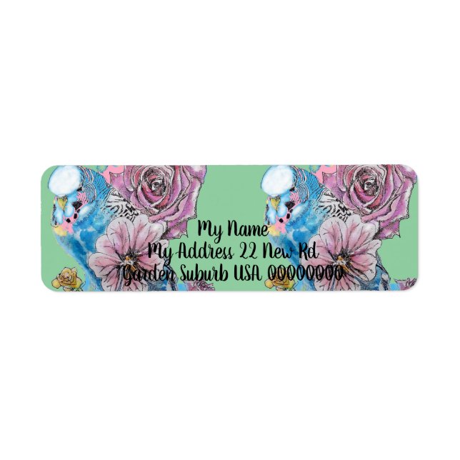 Blue Budgie Rose Watercolour Return Address Labels (Front)