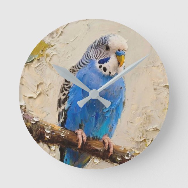 Blue Budgie Round Clock (Front)