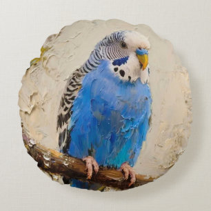 Blue Budgie Round Pillow