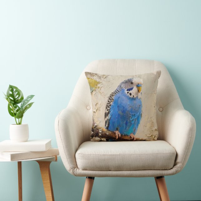 Blue Budgie Throw Pillow (Chair)