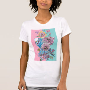 Blue Budgie Watercolor Red Roses floral art  T-Shi T-Shirt
