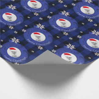 Blue Buffalo Check Merry Christmas Photo Wrapping Paper