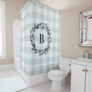 Blue Buffalo Check Monogram   Farmhouse Bathroom
