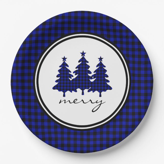Blue Buffalo Check Pine Trees Paper Plate (Front)