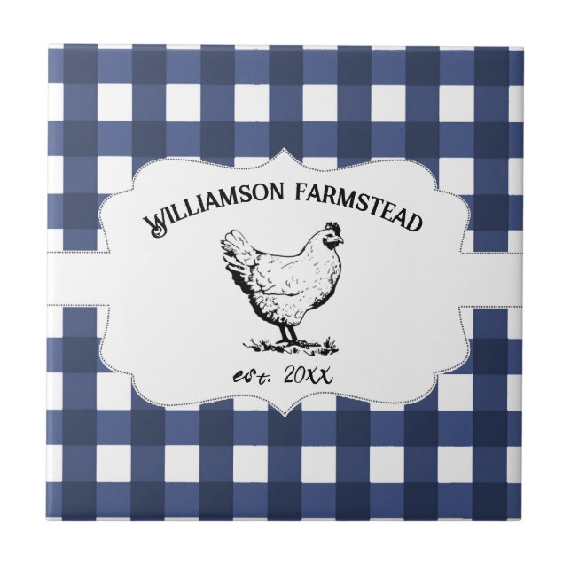 Blue Buffalo Plaid Farm Chicken Decorative Tile (Front)