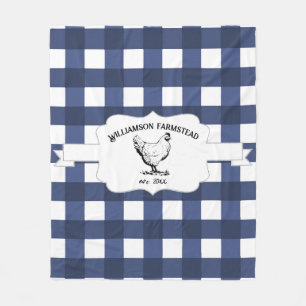 Blue Buffalo Plaid Farm Chicken Fleece Blanket
