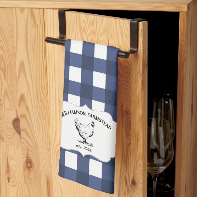 Blue Buffalo Plaid Farm Chicken Kitchen Towel (Thirds Fold)