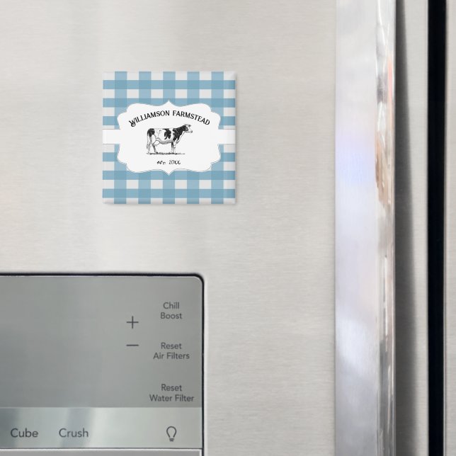 Blue Buffalo Plaid Farm Cow Magnet (In Situ (Fridge))