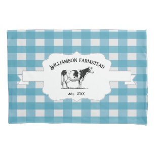 Blue Buffalo Plaid Farm Cow Pillow Case