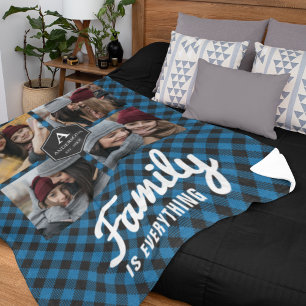 Blue Buffalo Plaid Lumberjack Family Photo Collage Fleece Blanket