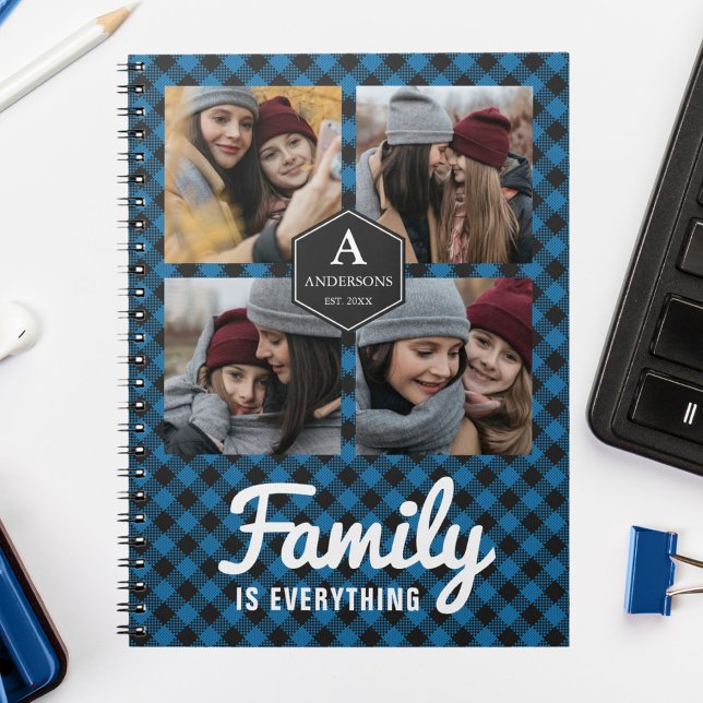 Blue Buffalo Plaid Lumberjack Family Photo Collage Notebook (Creator Uploaded)
