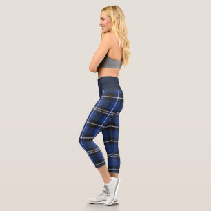 Blue Buffalo Plaid Pattern High Waisted Capris