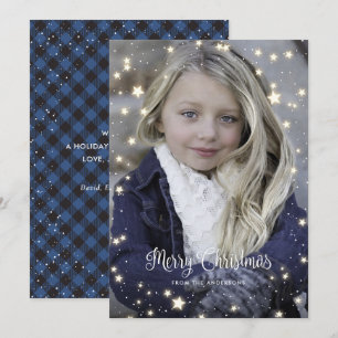 Blue Buffalo Plaid Stars Photo Cartes de Noël