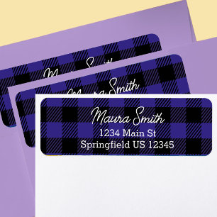 Blue buffalo plaid winter return address