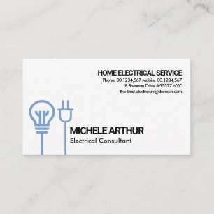 Blue Bulb Power Plug Motif Electrical Engineering Business Card