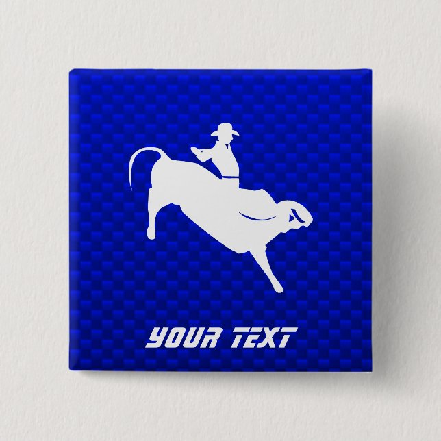 Blue Bull Rider 2 Inch Square Button (Front)