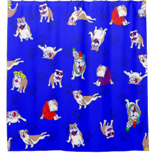 blue bulldog funny puppy dog whimsical paw prints