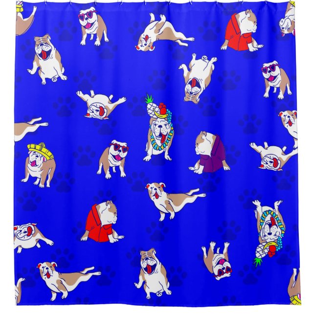 blue bulldog funny puppy dog whimsical paw prints (Front)