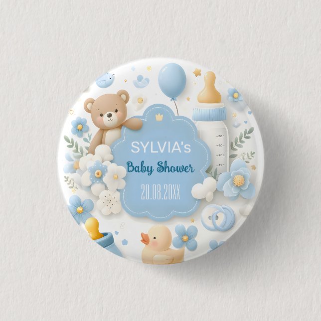 Blue Bundle Joy: Baby Boy Shower 1 Inch Round Button (Front)