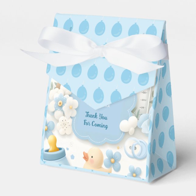 Blue Bundle Joy: Teddy Bear Baby Boy Shower Favor Box (Front Side)