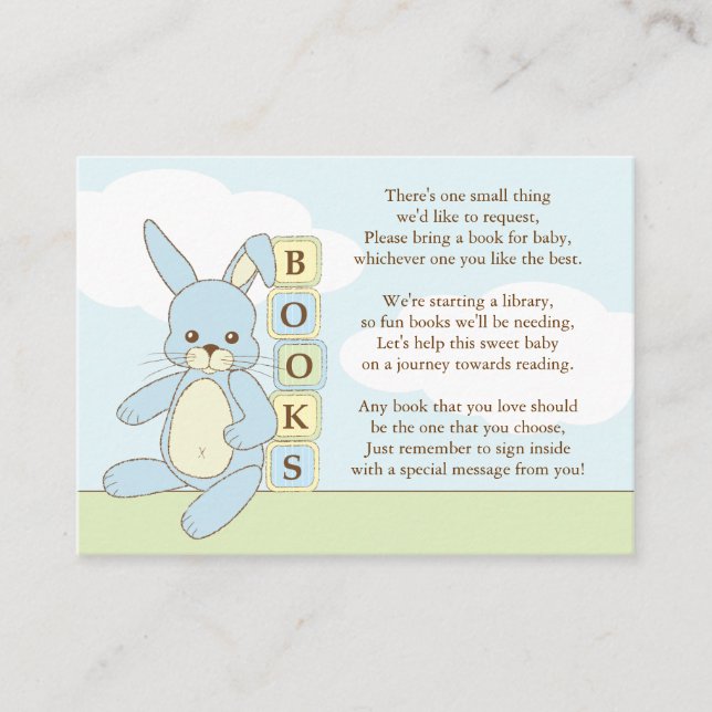 Blue Bunny Baby Shower Book Insert Request Card (Front)