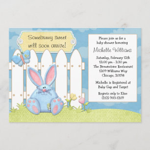Blue Bunny Baby Shower Invitation