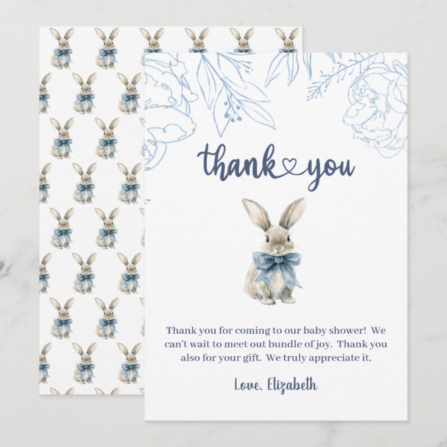 Blue Bunny Baby Shower  Thank You Card (Front/Back)