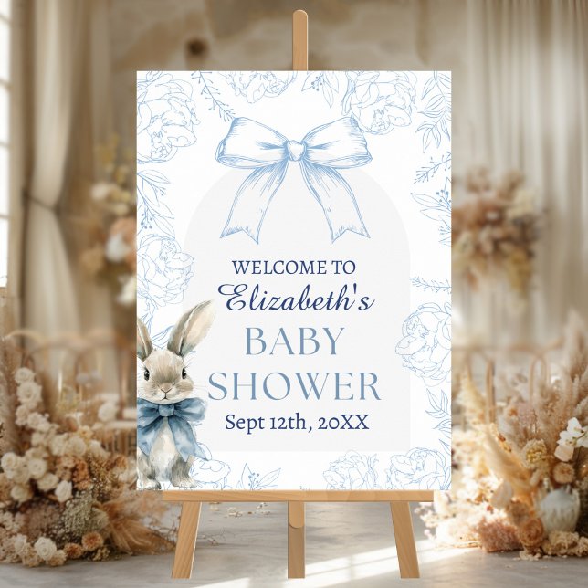 Blue Bunny Baby Shower Welcome Poster (Blue Bunny Baby Shower Welcome sign)